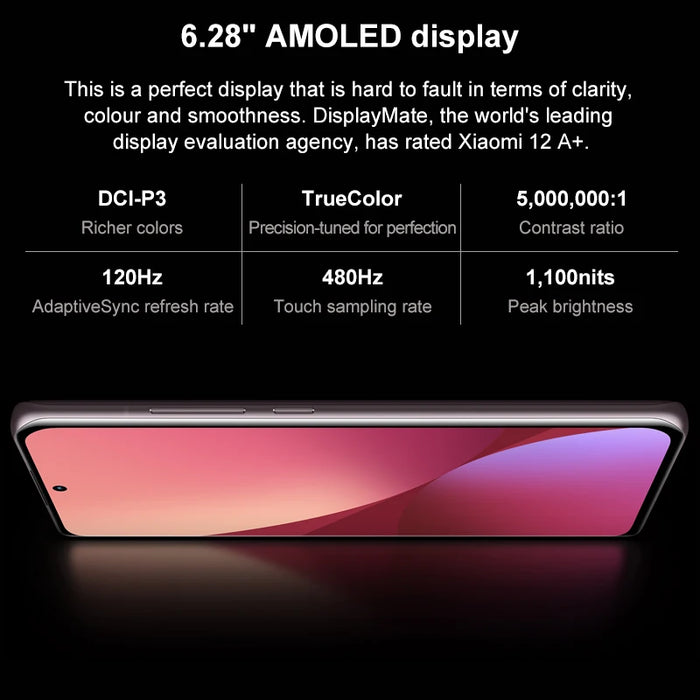 Global Version Xiaomi 12 128GB/256GB Snapdragon 8 Gen 1 6.28" AMOLED DotDisplay 50MP+32MP Camera 4500mAh Battery NFC (New)