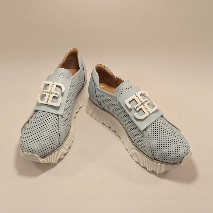 Women Genuine Leather Platform Sneakers Blue Spring Summer Fashion Casual Lightweight Breathable Sport Walking Running Shoes