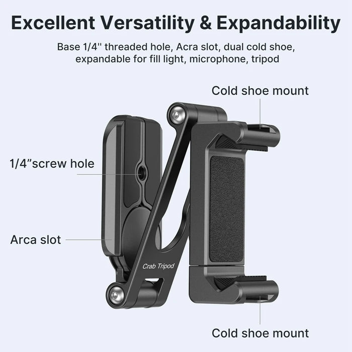 Ulanzi Crab Tripod Foldable Portable Tripod Monopod Phone Holder Mount With Dual Cold Shoe Support Horizontal and vertical shot