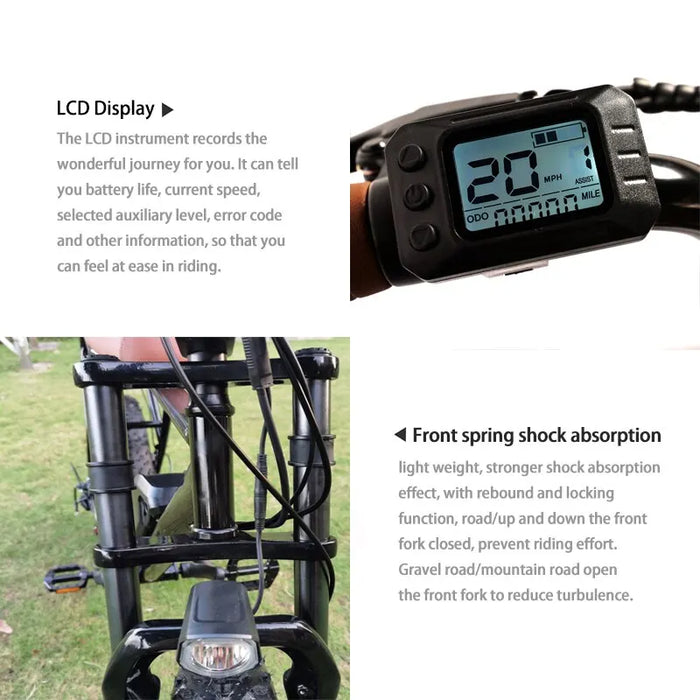 20 Inch Electric Bicycle 48V 10Ah 500W Mountain Bike Ebike 6-Speed 4inch Fat Bike 48v LI-ION Lithium Battery Electric Bike Adult