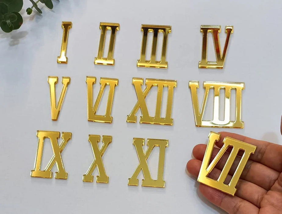 12pcs Wooden Roman Numerals Shape ,Unfinished Acrylic Cutouts Numerics,Numbers Ornaments Clock Craft Decoration