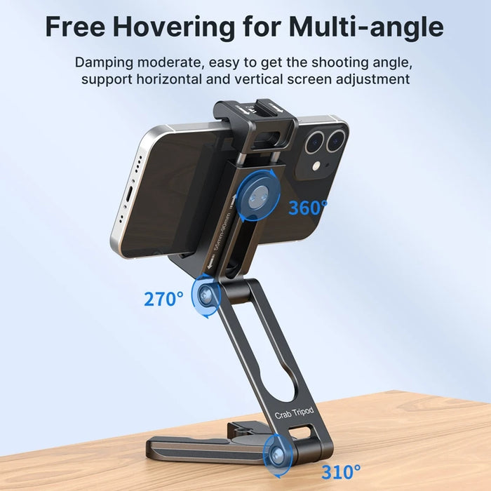 Ulanzi Crab Tripod Foldable Portable Tripod Monopod Phone Holder Mount With Dual Cold Shoe Support Horizontal and vertical shot