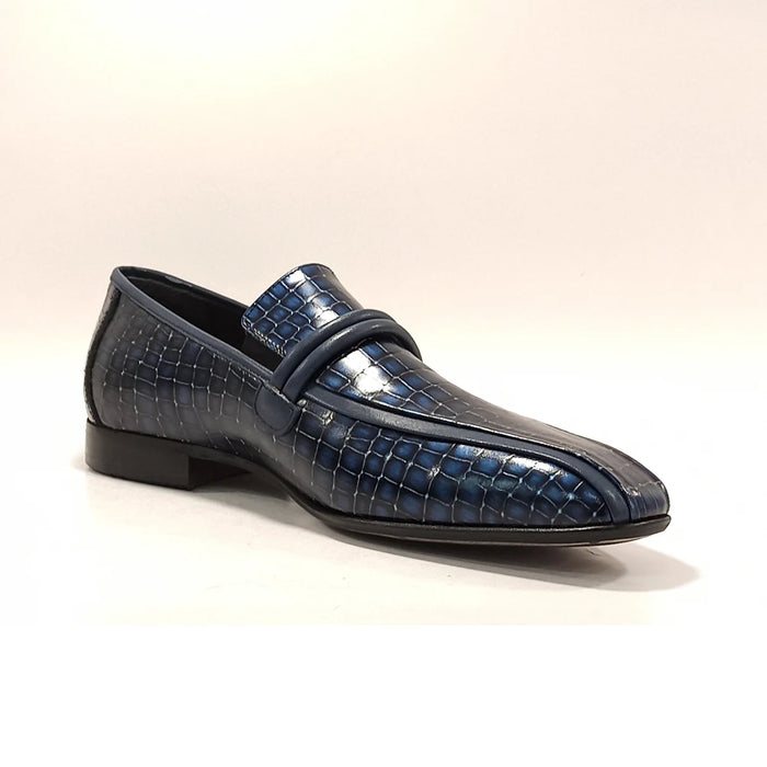 Luxury Men Navy Blue Loafers Genuine Crocodile Print Leather Italian Mold Pointed Toe Slip On Formal Bussiness Office Shoes