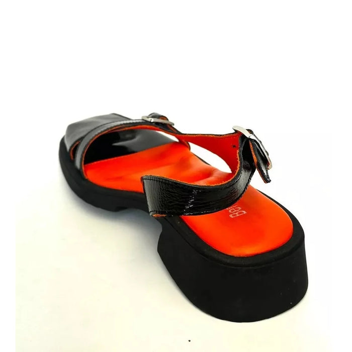 Women's Genuine Patent Leather Black Sandals Spring Summer Slippers New Fashion Slip On Open Toe Beach Casual Female Shoes