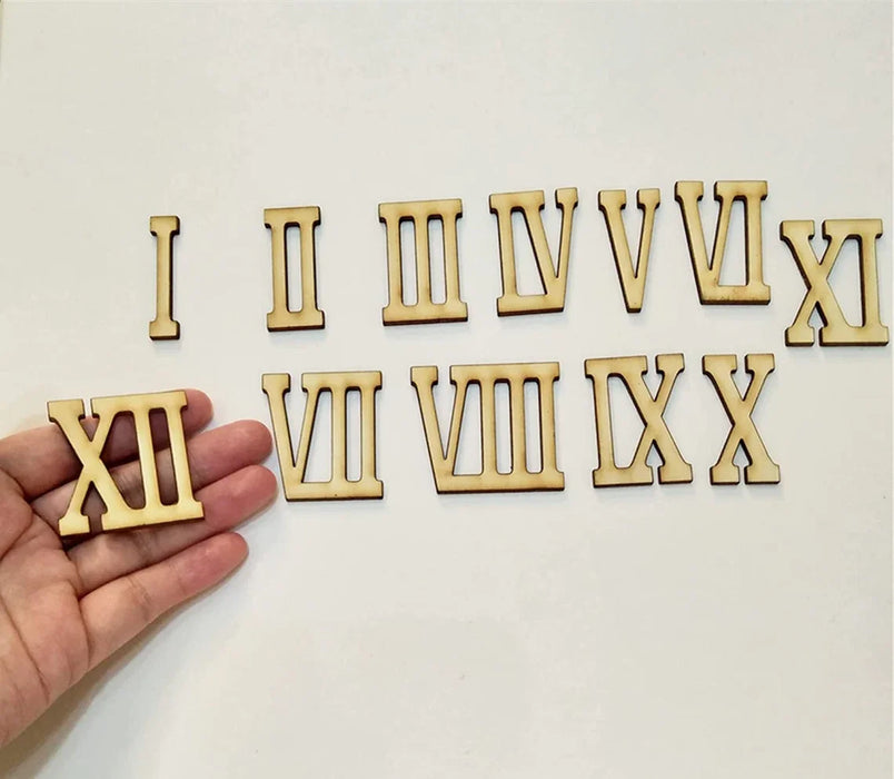 12pcs Wooden Roman Numerals Shape ,Unfinished Acrylic Cutouts Numerics,Numbers Ornaments Clock Craft Decoration