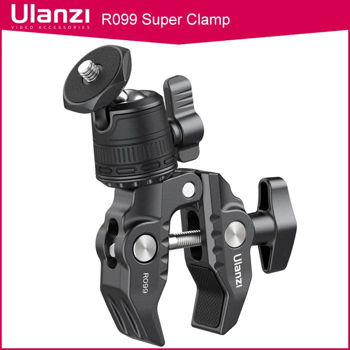 Ulanzi R099 Camera Super Clamp Mount with 360° Adjustable Mini Ball Head Magic Arm 1/4 Screw for DSLR Rig Monitor Motorcycle