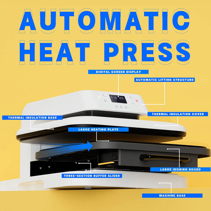 HTVRONT 15x15in 1500w Auto Heat Press Machine Automatic Pressure DIY Iron On HTV Vinyl Sublimation for T-shirt Bag Fabric Cricut