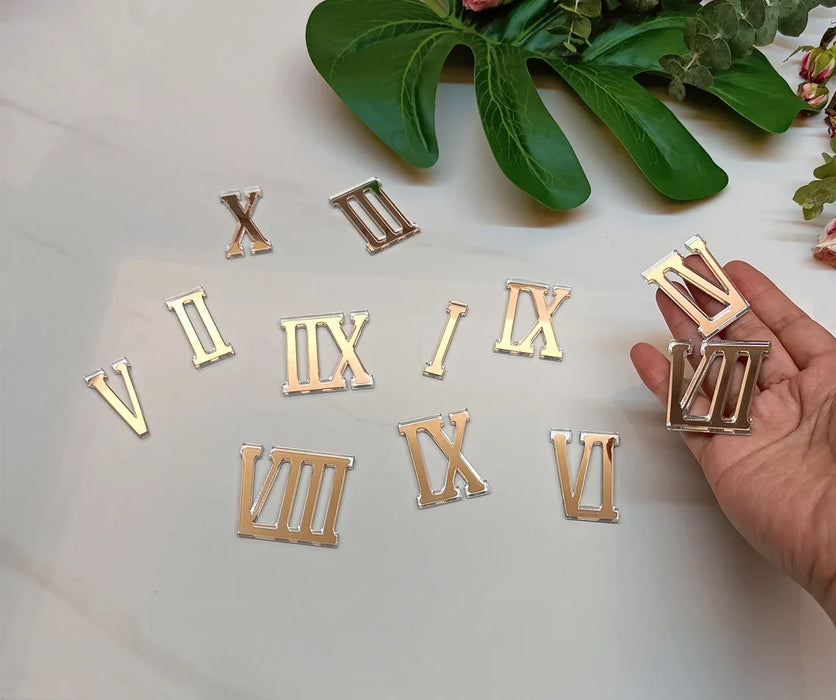 12pcs Wooden Roman Numerals Shape ,Unfinished Acrylic Cutouts Numerics,Numbers Ornaments Clock Craft Decoration