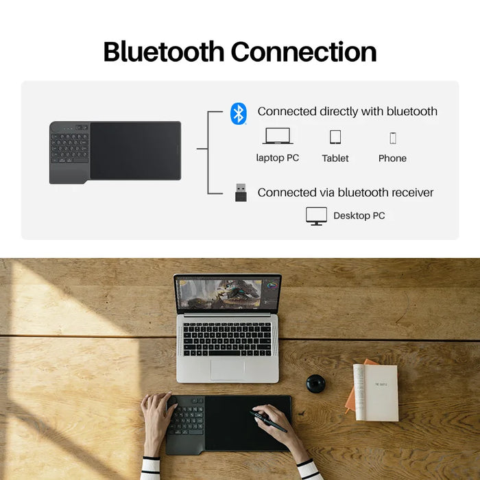 Huion KD200 Digital Drawing Tablet OSU Game Keydial Battery-Free Pen Wireless Graphics Tablets with Keyboard