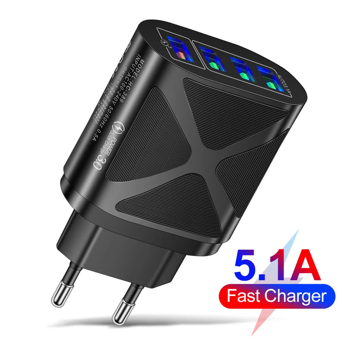 4Ports PD Quick Charger 20W 3A Fast Chargering USB-C Charger for iPhone 12 Huawei Xiaomi Samsung Universal Mobile Phone Chargers