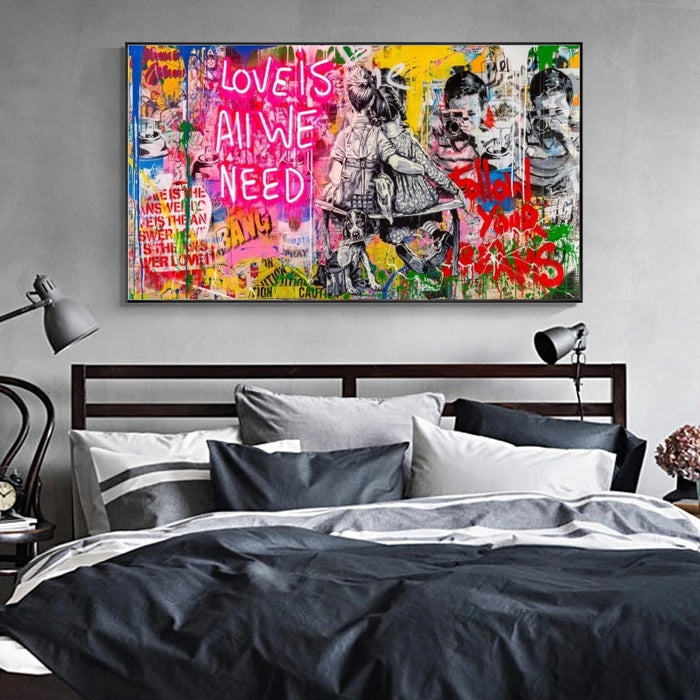 Banksy Art Love Is All We Need Oil Paintings on Canvas Graffiti Wall Street Art Posters and Prints Decorative Picture Home Decor