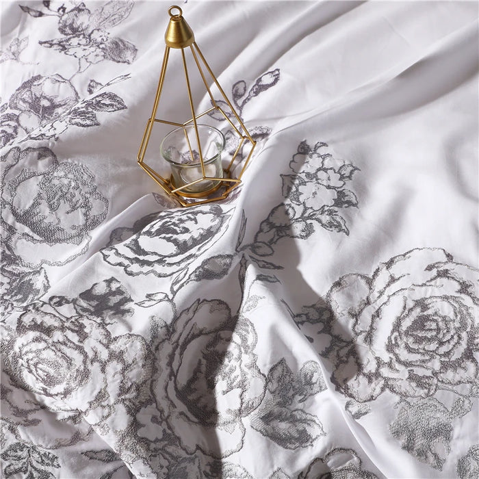 Rosa Multiflora Bedding Sets Embroidery White Pure Cotton Fabric Bedspread Bed Sheets Pillowcase Duvet Cover Cushion Cover