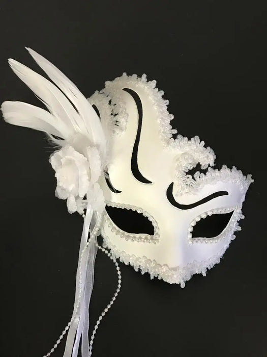 TT Halloween Retro Venetian Masquerade Princess Men's and Women's Feather Lace Full Face White Funny Mask