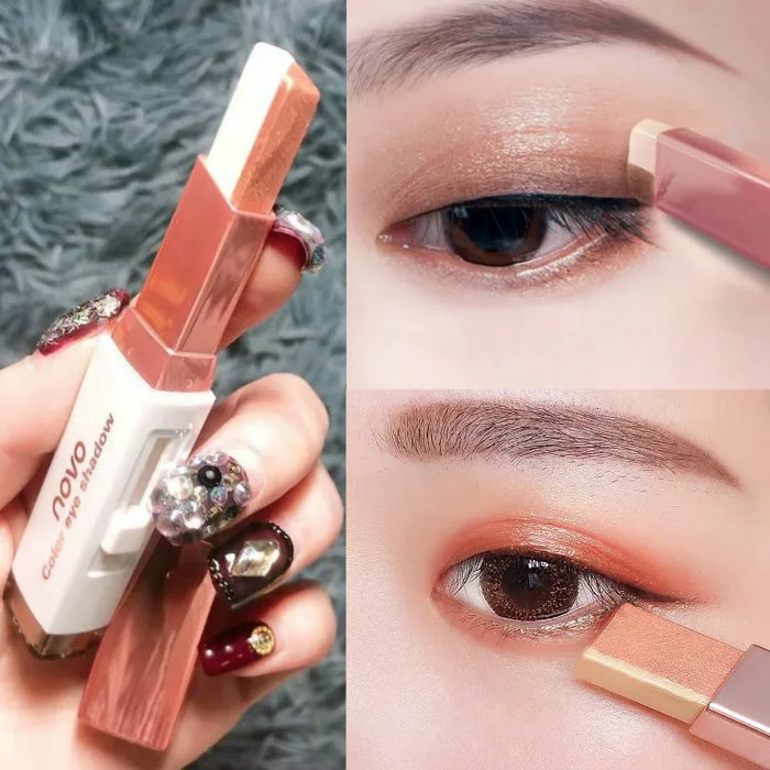 TT Two-Color Lazy Eye Shadow Stick Female Waterproof Not Smudge Beginner One Touch Molding Shimmer Eyeshadow Earth Color