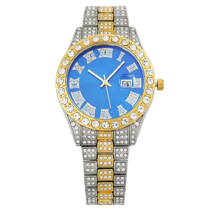 Explosive Diamond-Encrusted Full Diamond Roman Text Fashion Belt Calendar Luxury  Ladies Women's Watch