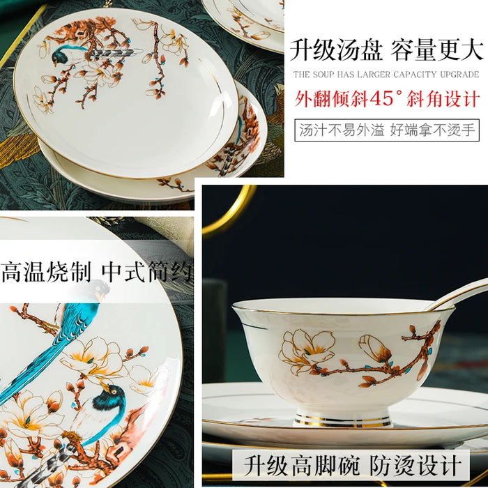 Guci Bowl and dish set  Chinese Jingdezhen Ceramic European bone china tableware bowl and plate chopsticks combination simple