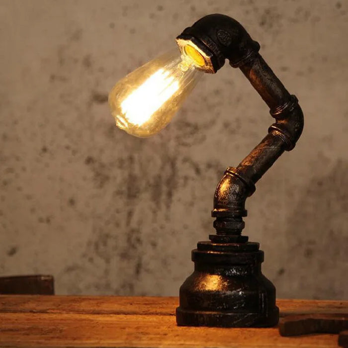 Industrial Wind Water Pipe Table Light Loft Lamp E27 Edison Desk Light For Bedroom Bedside Study Light