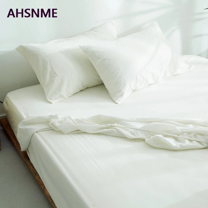 AHSNME White 100% Cotton sheets Super Soft parure de lit Cool Summer Simple Water Fitted Sheet 100/120/135/150/200/180/200cm