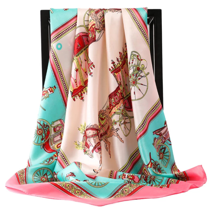 90X90CM Scarves Women Print Hair Neck Square Silk Office Lady Shawl Bandanna Handkerchief Headcloth Foulard Female Wrap muffler