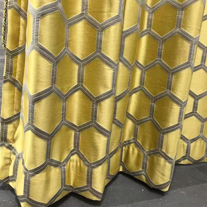 Luxury Gold Geometric Pattern Blackout Curtains for Living Room Finished  Jacquard Golden Curtain Drapes for Villa Cafe