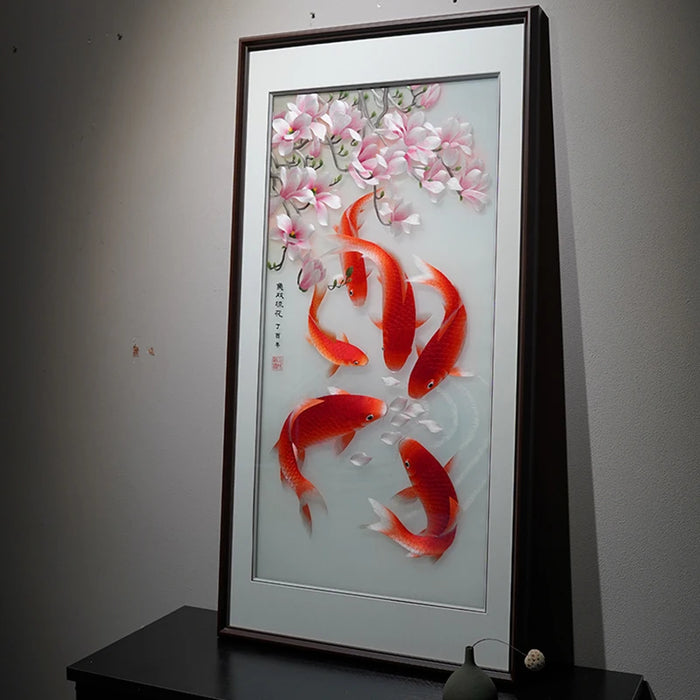 CX Hanging Painting Koi Living Room Entrance Decorative Painting Handmade Chinese Style Embroidered Painting