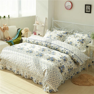 Chic Vintage Floral Duvet Cover with Ruffles Bed Sheet Set Elegant Princess Girls 100%Cotton Soft Twin Queen King Bedding sets