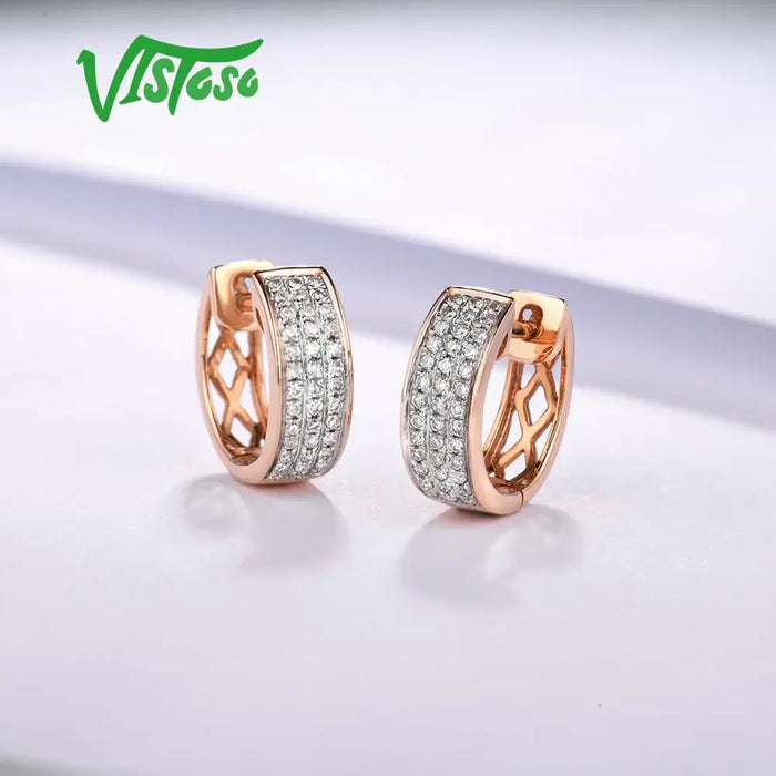 VISTOSO 14K 585 Rose Gold Earrings For Lady Glamorous Elegant Sparkling Diamond Earrings Luxury Wedding Engagement Fine Jewelry