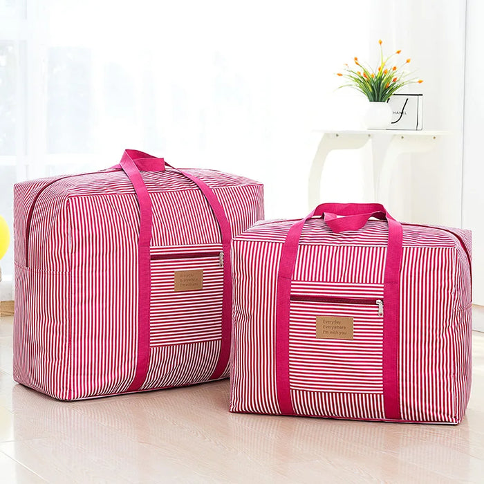 Striped Pattern Travel Luggage Bag Clothes Storage Organizer Bag Zipper Large Capacity Quilt Finishing Bag Closet Organizer Box