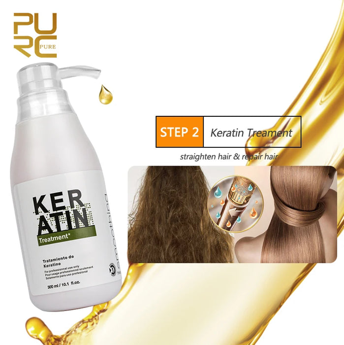 PURC 0% to 12% Brazilian Keratin Hair Treatment for Straightening Repair Smooth Curly Hair Products Shampoo Free Gifts Hair Mask