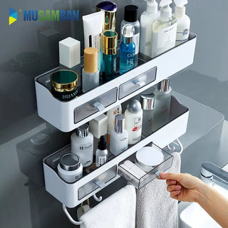 MUSAMBAN Bathroom Shelf Organizer Rack Shampoo Cosmetic Towel Storage Rack Kitchen Holder Household Items Bathroom Accessories