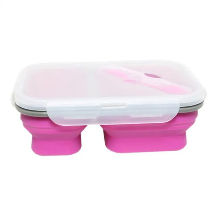 Collapsible Silicone Lunchbox Bento Folding Portable Bento Box With Fork 3 Grids Microwave Dinnerware Tools SN2103