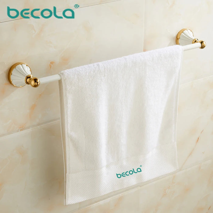 BECOLA Luxury Bathroom Accessories Bathroom Hardware Set White&Gold Pendant  Polished Toothbrush Towel Bar Cloth Hook Towel Rack