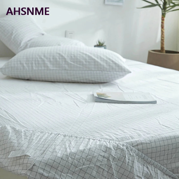 AHSNME Small White Plaid 100% Cotton sheets Super Soft parure de lit Cool Summer Simple Water Fitted Sheet 135/150/200/180/200cm