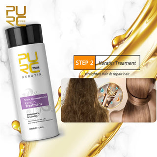PURC 8% Keratin Repair Hair Treatment Straightening Brazilian Smoothing Curly Dry Hair Shampoo Conditioner Hair Care Product Set