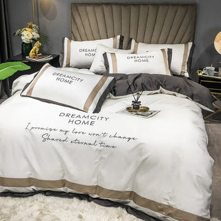 White Luxury Embroidery Cotton Bedding Sets Queen King Size Duvet Cover Flat Bed Sheet Pillowcase Brief Bedclothes Comforter