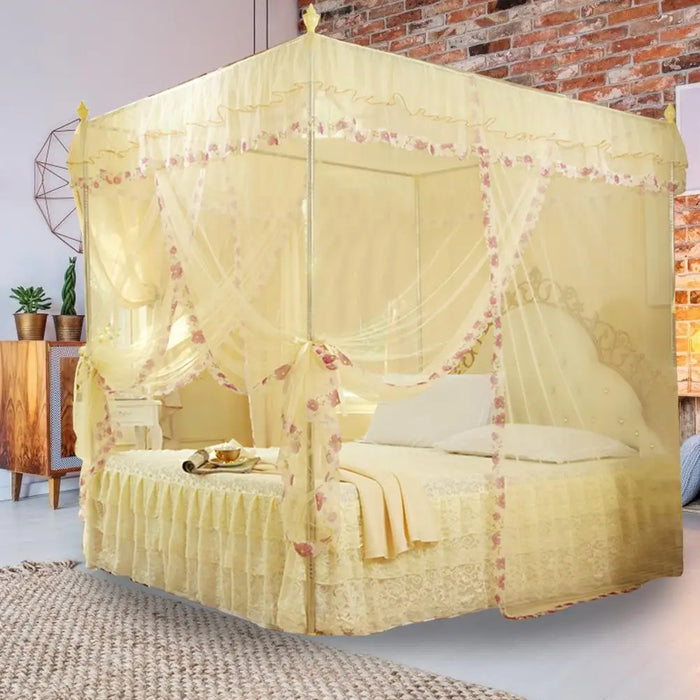 Bedroom Mosquito Netting Luxury Princess Canopy Bed Curtains 4 Corner 3 Side Openings Post Bed Curtain Bedding No Bracket