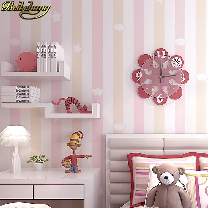 beibehang 3D Wall Paper Stripe Wallpaper Children's room Flocking Bedroom Living Room or TV Background Wall papel de parede Roll