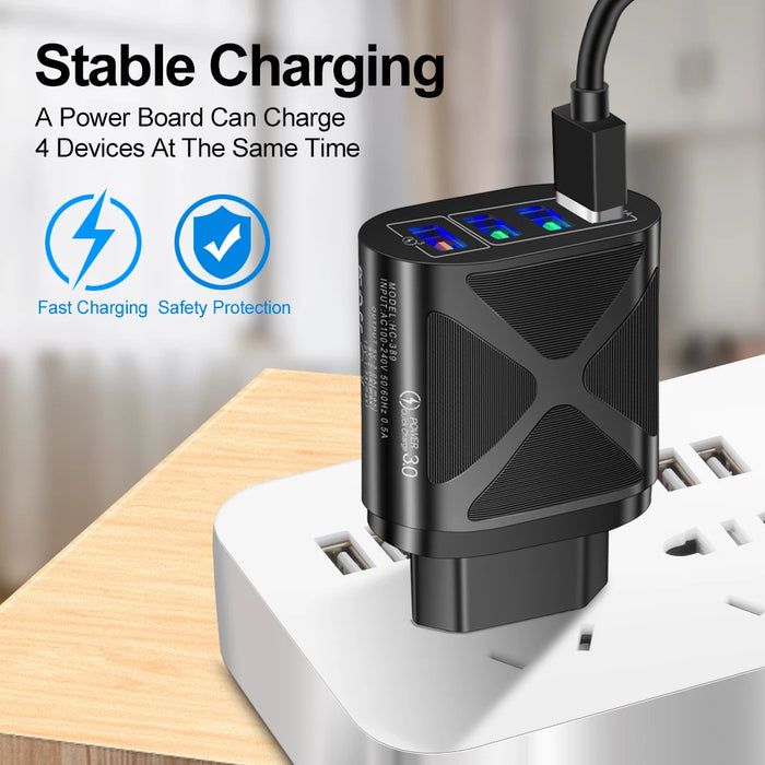 4Ports PD Quick Charger 20W 3A Fast Chargering USB-C Charger for iPhone 12 Huawei Xiaomi Samsung Universal Mobile Phone Chargers