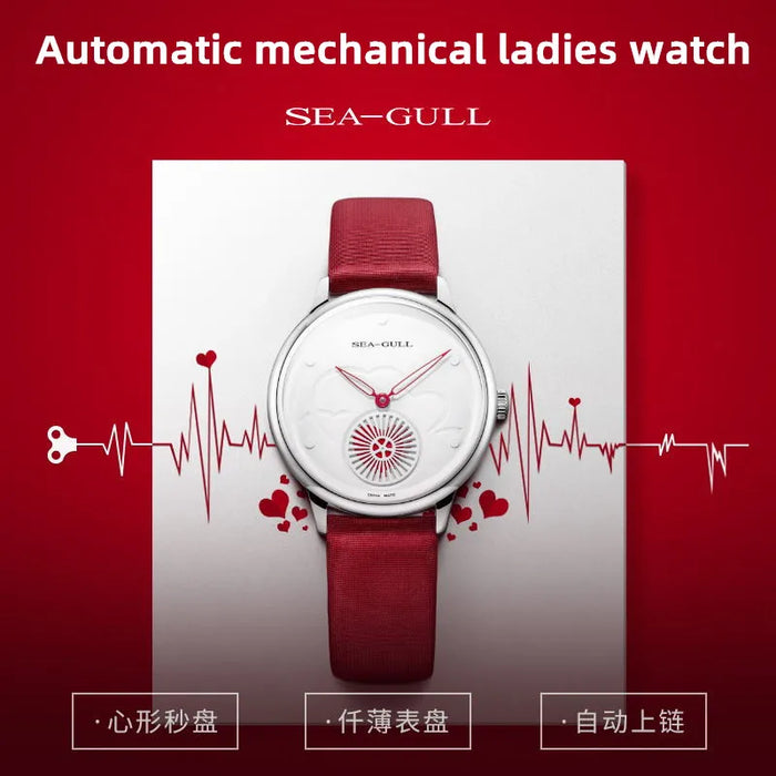 Seagull Automatic Mechanical Watch for Women Simple Ultra-thin Leather Strap Watch 50m Waterproof Sapphire Crystal 6130L