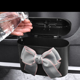 Cute Bowknot Car Trash Bin Hanging Vehicle Garbage Dust Case Storage Box Pressing Type Trash Can Auto Car Interior Accessories