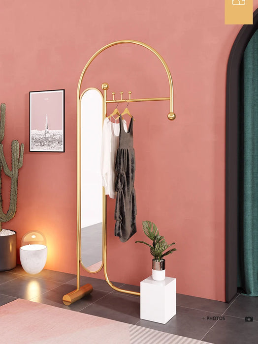 zq Simple Light Luxury Coat Rack Floor Clothes Rack with Mirror Integrated Wind Dressing Mirror Full-Length Mirror