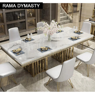 Rama Dymasty stainless steel Dining Room Home Furniture modern marble dining table rectangle table