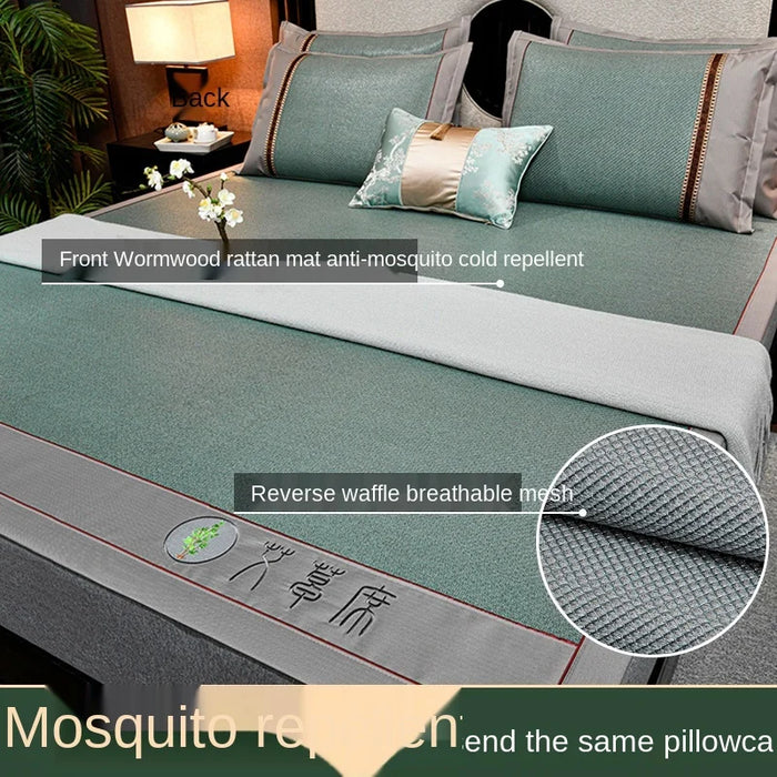 TT Rattan Mat Three-Piece Set of Summer Sleeping Mat Household Ice Silk Mat Winter and Summer Dual-Use Straw Mat Foldable