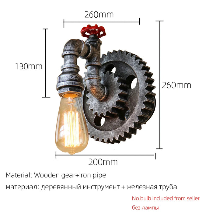 Industry Vintage Lamp Retro Loft Iron Wood Gear Wheel Wall Light Study Showroom Living Room Bar Club Cafe Lamp Bra Wall Sconce