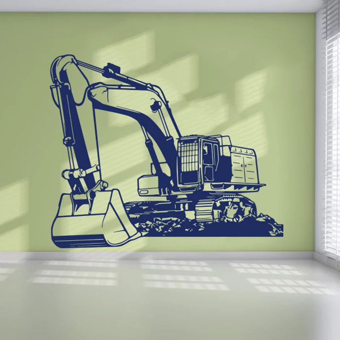 Large Heavy Equipmen Excavator  Digger Wall Sticker Kids Room Nursery Cartoon Building Truck Construction Wall Decal Playroom