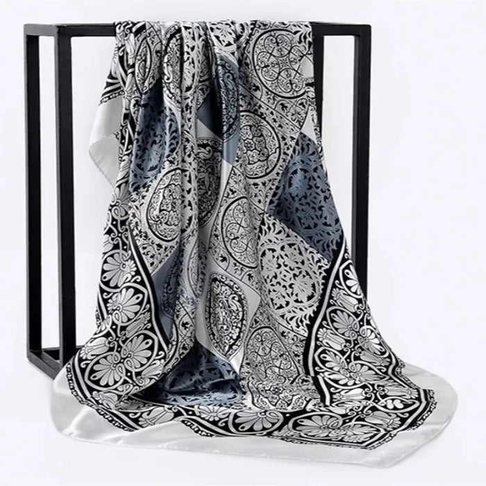 90X90CM Scarves Women Print Hair Neck Square Silk Office Lady Shawl Bandanna Handkerchief Headcloth Foulard Female Wrap muffler