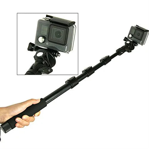 Selfie Stick for GoPro Professional Adjustable Telescoping Handheld Monopod Pole Extendable Hand Grip with Tripod & Screw