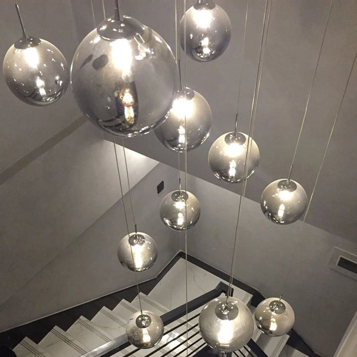 Modern glass ball staircase chandelier for duplex living room apartment bedroom nordic restaurant kitchen loft spiral G4 lamp