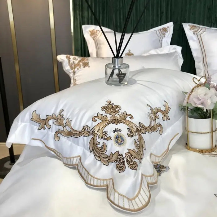 Europe Embroidery Home Textile Bedding Set Queen King Size 4pcs White Satin Cotton Soft Duvet Cover Bed Sheet Pillowcases