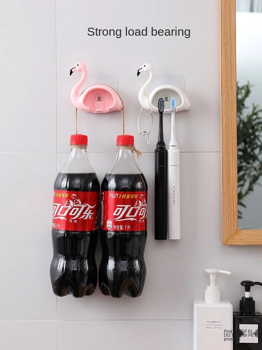 TT2 Creative Toothbrush Storage Rack Punch-Free Flamingo Bathroom Cute Tooth-Cleaners Storage Rack